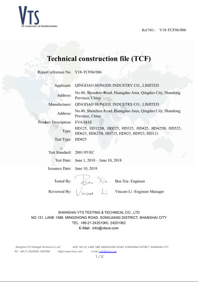 China Qingdao Hongde New Material Co., Ltd zertifizierungen